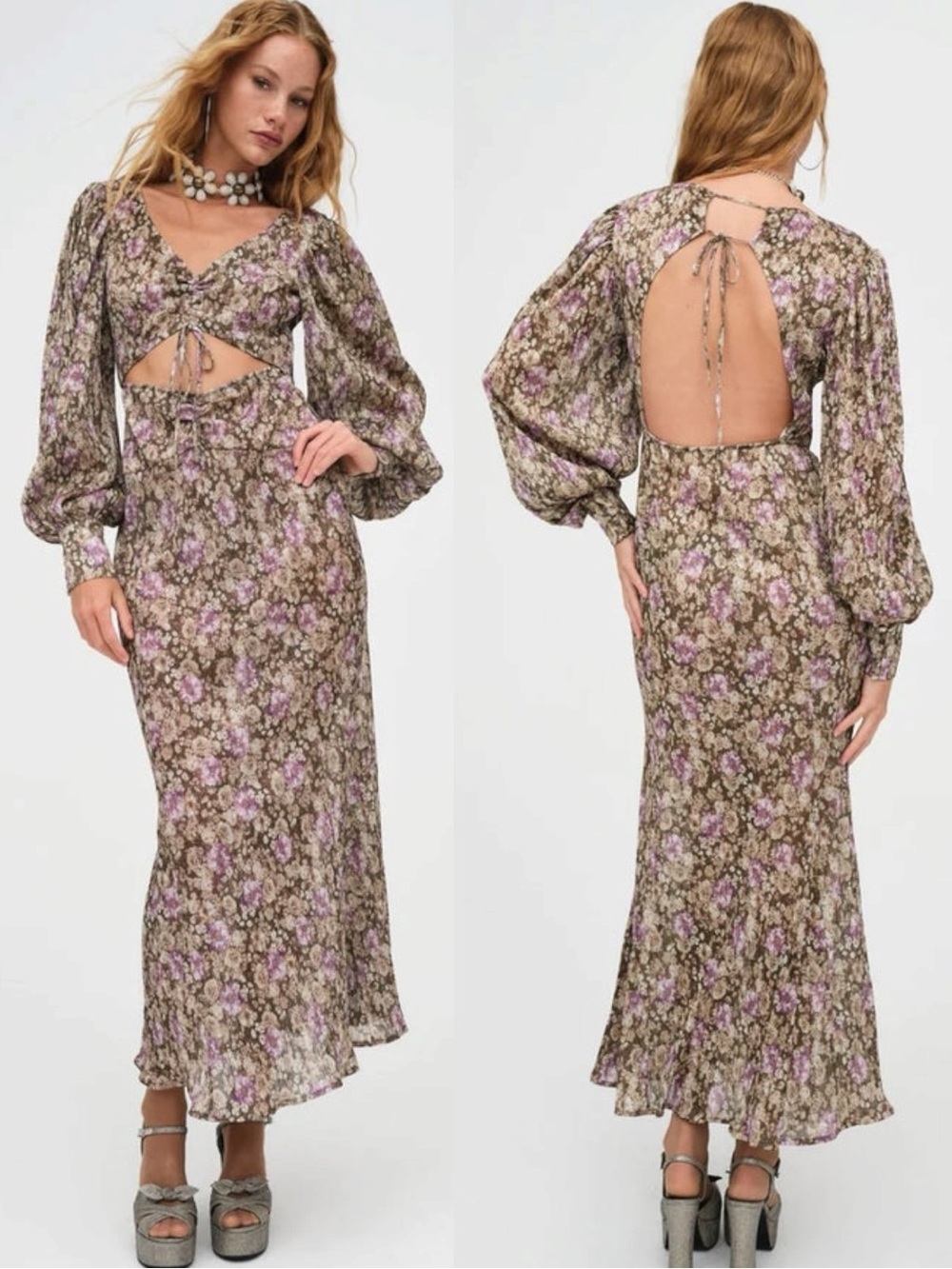 For Love & Lemons Wynne Maxi Dress Size XS NWT Cut Out Shimmer Coquette